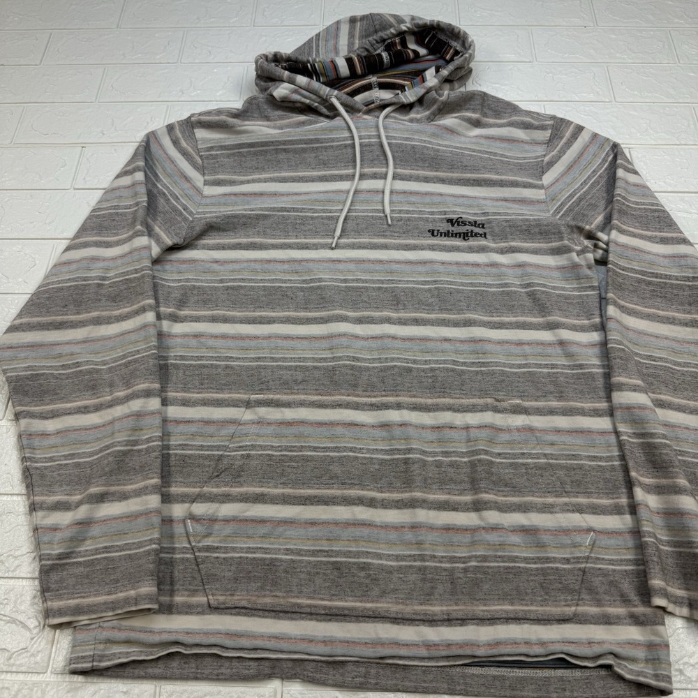 Vissla Unlimited Mens Striped Hoodie Size M Lightweight Inverse Pattern Spellout